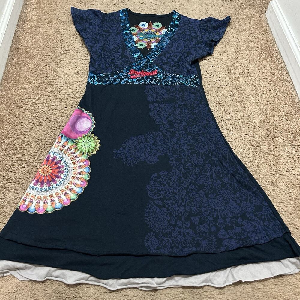 Desigual Christian LaCroix Inset Satin Patches Logo Dress Size Medium